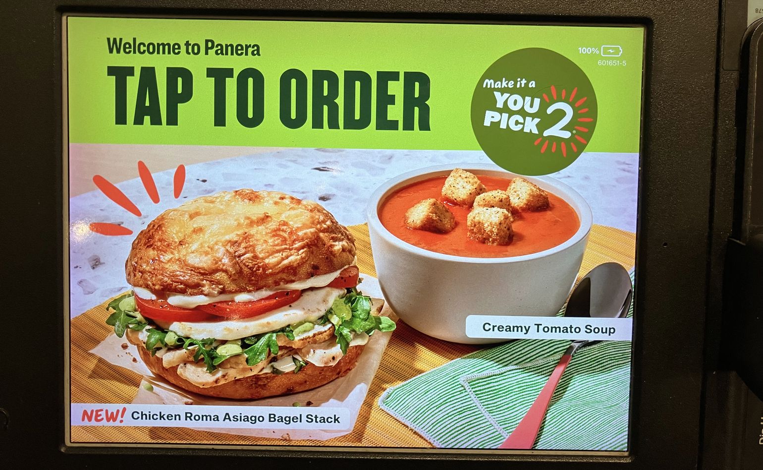 Welcome to Panera; tap to order.