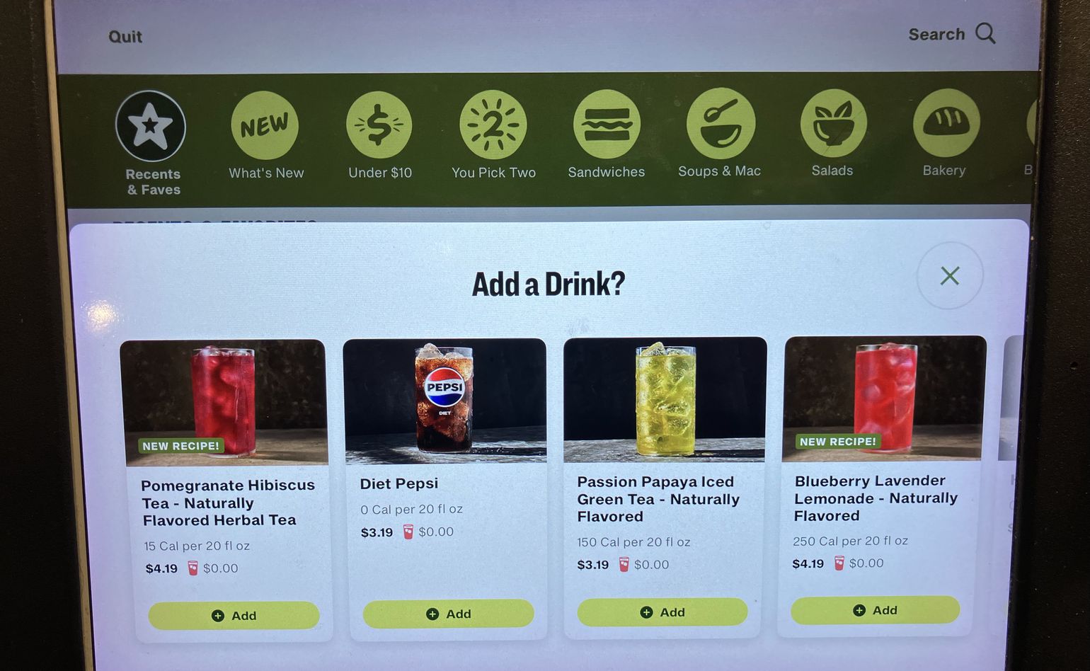 The Add a Drink? bottom sheet.