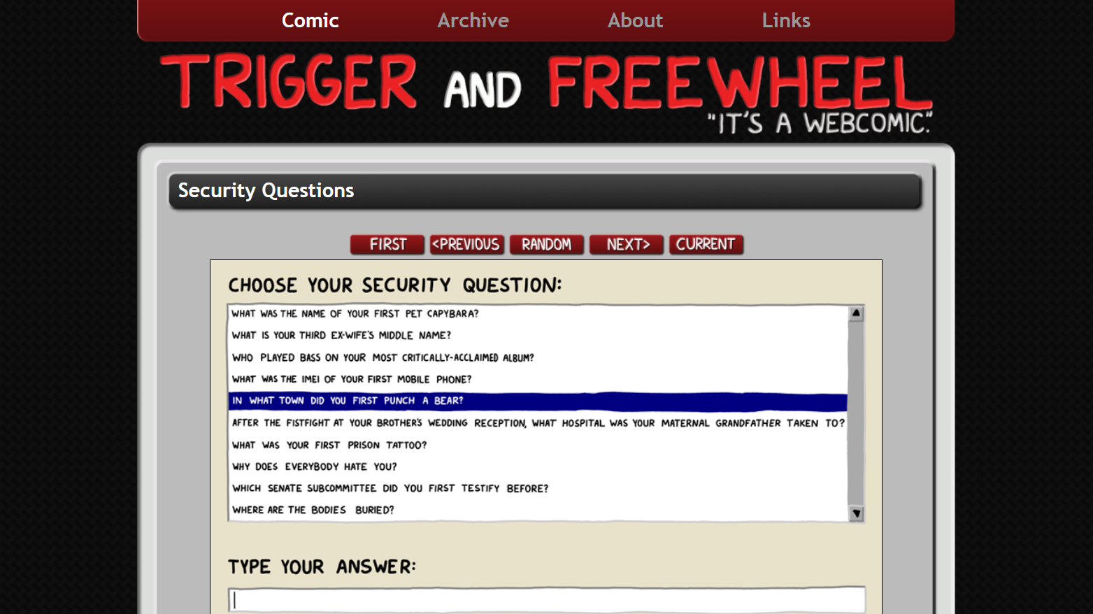 Trigger and Freewheel, “Security Questions” from November 5, 2012